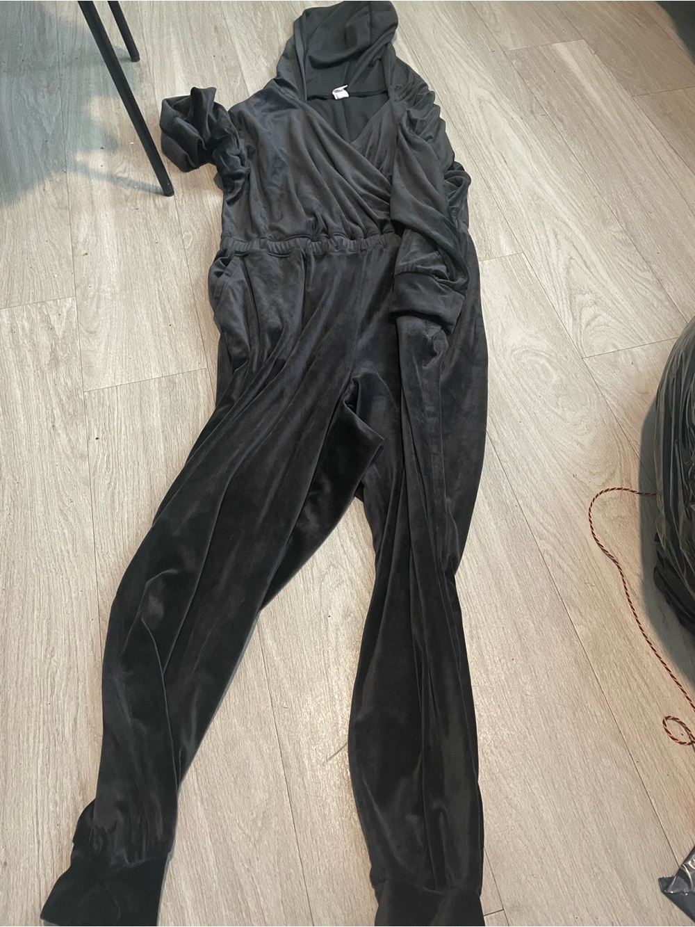 Lane Bryant Black Velvet Hooded Jumpsuit